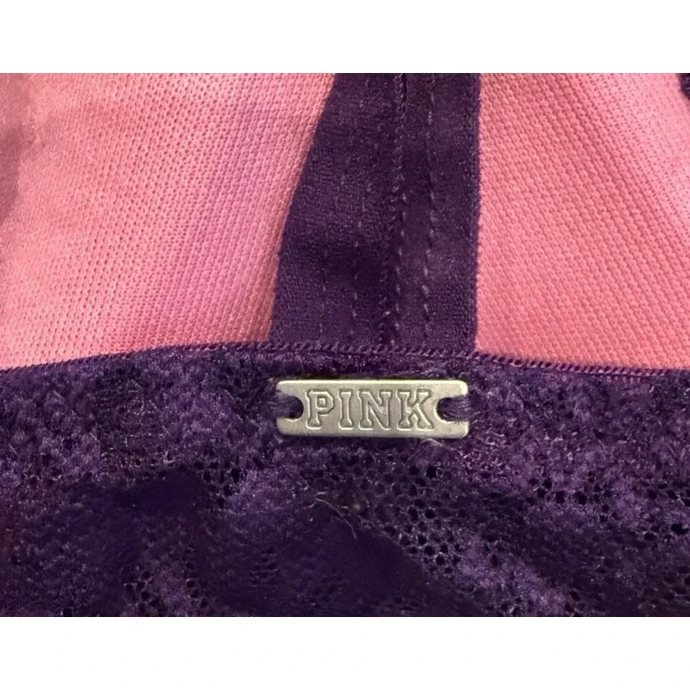 PINK Victoria's Secret Bralette Bra Womens Large Purple Lace Padded Wireless